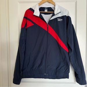 Vintage Reebok Blue Full Zip Nylon Logo Long Sleeve Jacket Men's Size XL